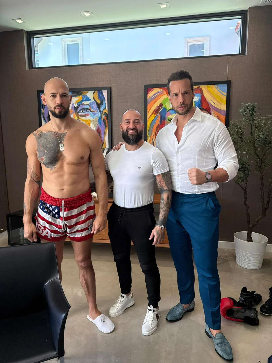 Andrew Tate (left) with Gabriel Ernesto Rapisarda and Tristan Tate.